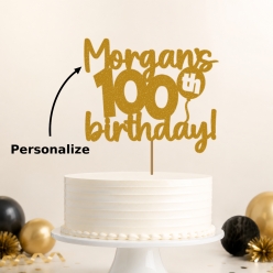 100th Birthday Personalized Glittering Gold Cake Pick